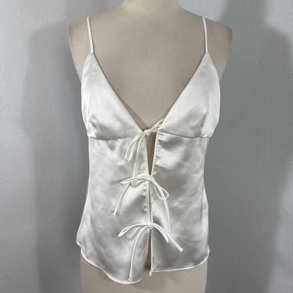 Zara‎ Top Womens M Ivory Satin Babydoll Tie Fairycore Minimalist Y2K - Picture 1 of 9